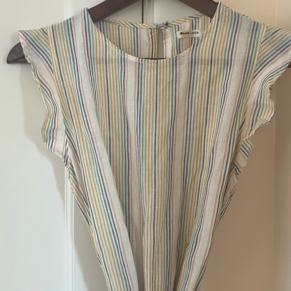 Marine Layer Womans size XS Laney Mini Dress Beachy Stripe Beige Linen Blend - Picture 3 of 12